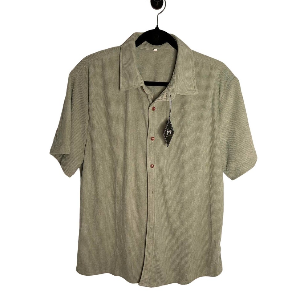 Hoooyi men's sage green corderoy button down shirt, sz L, NWT